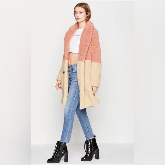 BCBG ColorBlock Teddy Blush Faux Fur Shearling Coat (NWOT) - Picture 3 of 7